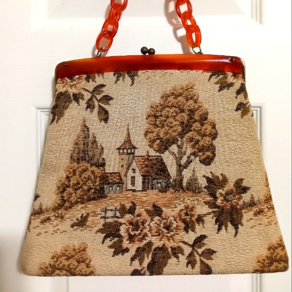 Unique Vintage Handbags - Vtg Mcm Tapestry lucite handbag